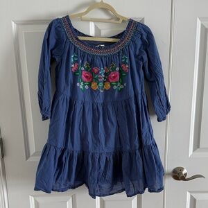 Umgee Blue Floral Embroidered Baby Doll Flowy Blouse Size Medium